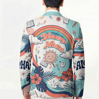 Personalized Hawaii Back To School Blazer Retro Rainbow Sun with Tropical Hibiscus Flowers TS04 - Polynesian Pride