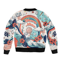 Personalized Hawaii Back To School Bomber Jacket Retro Rainbow Sun with Tropical Hibiscus Flowers TS04 - Polynesian Pride