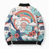Personalized Hawaii Back To School Bomber Puffer Jacket Retro Rainbow Sun with Tropical Hibiscus Flowers TS04 - Polynesian Pride