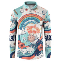 Personalized Hawaii Back To School Button Sweatshirt Retro Rainbow Sun with Tropical Hibiscus Flowers TS04 White Blue - Polynesian Pride