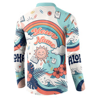 Personalized Hawaii Back To School Button Sweatshirt Retro Rainbow Sun with Tropical Hibiscus Flowers TS04 - Polynesian Pride