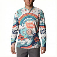 Personalized Hawaii Back To School Button Sweatshirt Retro Rainbow Sun with Tropical Hibiscus Flowers TS04 - Polynesian Pride