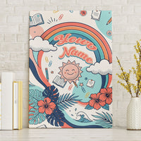Personalized Hawaii Back To School Canvas Wall Art Retro Rainbow Sun with Tropical Hibiscus Flowers TS04 Without Frame White Blue - Polynesian Pride
