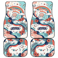 Personalized Hawaii Back To School Car Mats Retro Rainbow Sun with Tropical Hibiscus Flowers TS04 - Polynesian Pride