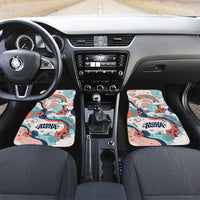 Personalized Hawaii Back To School Car Mats Retro Rainbow Sun with Tropical Hibiscus Flowers TS04 Set 2pcs - Front White Blue - Polynesian Pride