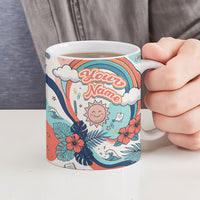 Personalized Hawaii Back To School Ceramic Mug Retro Rainbow Sun with Tropical Hibiscus Flowers TS04 - Polynesian Pride