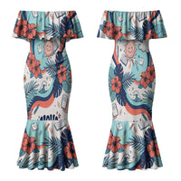 Personalized Hawaii Back To School Couples Matching Mermaid Dress and Hawaiian Shirt Retro Rainbow Sun with Tropical Hibiscus Flowers TS04 - Polynesian Pride
