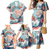 Personalized Hawaii Back To School Family Matching Mermaid Dress and Hawaiian Shirt Retro Rainbow Sun with Tropical Hibiscus Flowers TS04 - Polynesian Pride