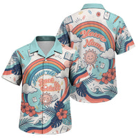 Personalized Hawaii Back To School Family Matching Mermaid Dress and Hawaiian Shirt Retro Rainbow Sun with Tropical Hibiscus Flowers TS04 Son's Shirt White Blue - Polynesian Pride