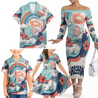 Personalized Hawaii Back To School Family Matching Off The Shoulder Long Sleeve Dress and Hawaiian Shirt Retro Rainbow Sun with Tropical Hibiscus Flowers TS04 - Polynesian Pride