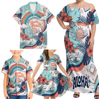 Personalized Hawaii Back To School Family Matching Off Shoulder Maxi Dress and Hawaiian Shirt Retro Rainbow Sun with Tropical Hibiscus Flowers TS04 - Polynesian Pride