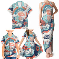 Personalized Hawaii Back To School Family Matching Tank Maxi Dress and Hawaiian Shirt Retro Rainbow Sun with Tropical Hibiscus Flowers TS04 - Polynesian Pride