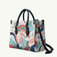 Personalized Hawaii Back To School Leather Bag Retro Rainbow Sun with Tropical Hibiscus Flowers TS04 White Blue - Polynesian Pride