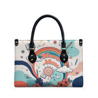 Personalized Hawaii Back To School Leather Bag Retro Rainbow Sun with Tropical Hibiscus Flowers TS04 - Polynesian Pride