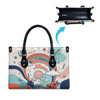 Personalized Hawaii Back To School Leather Bag Retro Rainbow Sun with Tropical Hibiscus Flowers TS04 - Polynesian Pride
