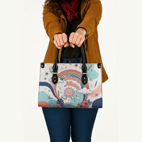 Personalized Hawaii Back To School Leather Bag Retro Rainbow Sun with Tropical Hibiscus Flowers TS04 - Polynesian Pride