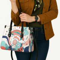 Personalized Hawaii Back To School Leather Bag Retro Rainbow Sun with Tropical Hibiscus Flowers TS04 - Polynesian Pride