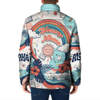 Personalized Hawaii Back To School Padded Jacket Retro Rainbow Sun with Tropical Hibiscus Flowers TS04 - Polynesian Pride