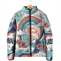 Personalized Hawaii Back To School Padded Jacket Retro Rainbow Sun with Tropical Hibiscus Flowers TS04 - Polynesian Pride
