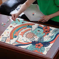 Personalized Hawaii Back To School Puzzle Retro Rainbow Sun with Tropical Hibiscus Flowers TS04 - Polynesian Pride