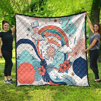 Personalized Hawaii Back To School Quilt Retro Rainbow Sun with Tropical Hibiscus Flowers TS04 - Polynesian Pride