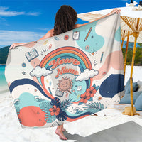 Personalized Hawaii Back To School Sarong Retro Rainbow Sun with Tropical Hibiscus Flowers TS04 One Size 44 x 66 inches White Blue - Polynesian Pride