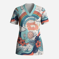 Personalized Hawaii Back To School Scrub Top Retro Rainbow Sun with Tropical Hibiscus Flowers TS04 Adult White Blue - Polynesian Pride