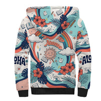 Personalized Hawaii Back To School Sherpa Hoodie Retro Rainbow Sun with Tropical Hibiscus Flowers TS04 - Polynesian Pride