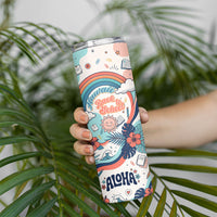 Personalized Hawaii Back To School Skinny Tumbler Retro Rainbow Sun with Tropical Hibiscus Flowers TS04 - Polynesian Pride