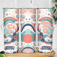 Personalized Hawaii Back To School Skinny Tumbler Retro Rainbow Sun with Tropical Hibiscus Flowers TS04 - Polynesian Pride