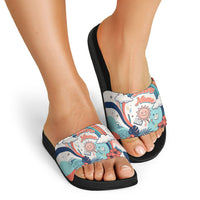 Personalized Hawaii Back To School Slide Sandals Retro Rainbow Sun with Tropical Hibiscus Flowers TS04 - Polynesian Pride
