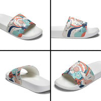 Personalized Hawaii Back To School Slide Sandals Retro Rainbow Sun with Tropical Hibiscus Flowers TS04 - Polynesian Pride