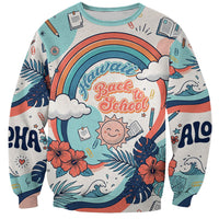 Personalized Hawaii Back To School Sweatshirt Retro Rainbow Sun with Tropical Hibiscus Flowers TS04 Unisex White Blue - Polynesian Pride