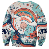 Personalized Hawaii Back To School Sweatshirt Retro Rainbow Sun with Tropical Hibiscus Flowers TS04 - Polynesian Pride