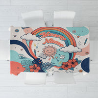 Personalized Hawaii Back To School Tablecloth Retro Rainbow Sun with Tropical Hibiscus Flowers TS04 White Blue - Polynesian Pride