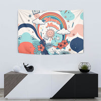Personalized Hawaii Back To School Tapestry Retro Rainbow Sun with Tropical Hibiscus Flowers TS04 - Polynesian Pride