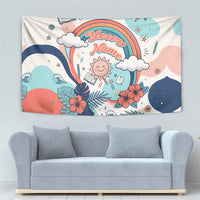 Personalized Hawaii Back To School Tapestry Retro Rainbow Sun with Tropical Hibiscus Flowers TS04 - Polynesian Pride