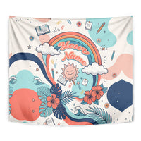 Personalized Hawaii Back To School Tapestry Retro Rainbow Sun with Tropical Hibiscus Flowers TS04 - Polynesian Pride