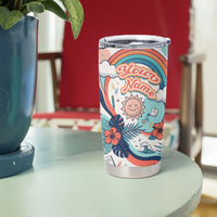Personalized Hawaii Back To School Tumbler Cup Retro Rainbow Sun with Tropical Hibiscus Flowers TS04 - Polynesian Pride