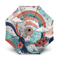 Personalized Hawaii Back To School Umbrella Retro Rainbow Sun with Tropical Hibiscus Flowers TS04 One Size Folded 11.42 inch Opened Diameter 37.4 inch White Blue - Polynesian Pride