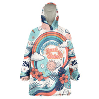 Personalized Hawaii Back To School Wearable Blanket Hoodie Retro Rainbow Sun with Tropical Hibiscus Flowers TS04 One Size White Blue - Polynesian Pride