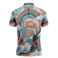 Personalized Hawaii Back To School Zipper Polo Shirt Retro Rainbow Sun with Tropical Hibiscus Flowers TS04 White Blue - Polynesian Pride