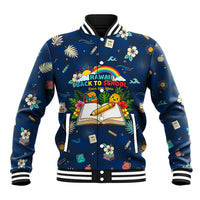 Personalized Hawaii Back To School Aloha Learning Baseball Jacket Retro Rainbow open Notebook with Pineapple and Hibiscus Flowers TS04 Unisex Blue - Polynesian Pride