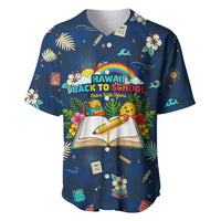 Personalized Hawaii Back To School Aloha Learning Baseball Jersey Retro Rainbow open Notebook with Pineapple and Hibiscus Flowers TS04 Blue - Polynesian Pride