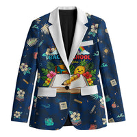 Personalized Hawaii Back To School Aloha Learning Blazer Retro Rainbow open Notebook with Pineapple and Hibiscus Flowers TS04 Unisex Blue - Polynesian Pride