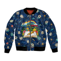 Personalized Hawaii Back To School Aloha Learning Bomber Jacket Retro Rainbow open Notebook with Pineapple and Hibiscus Flowers TS04 Unisex Blue - Polynesian Pride
