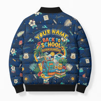 Personalized Hawaii Back To School Aloha Learning Bomber Puffer Jacket Retro Rainbow open Notebook with Pineapple and Hibiscus Flowers TS04 - Polynesian Pride