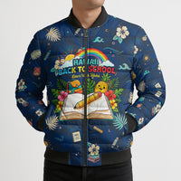 Personalized Hawaii Back To School Aloha Learning Bomber Puffer Jacket Retro Rainbow open Notebook with Pineapple and Hibiscus Flowers TS04 - Polynesian Pride