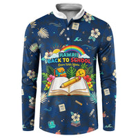 Personalized Hawaii Back To School Aloha Learning Button Sweatshirt Retro Rainbow open Notebook with Pineapple and Hibiscus Flowers TS04 Blue - Polynesian Pride