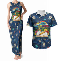 Personalized Hawaii Back To School Aloha Learning Couples Matching Tank Maxi Dress and Hawaiian Shirt Retro Rainbow open Notebook with Pineapple and Hibiscus Flowers TS04 Blue - Polynesian Pride